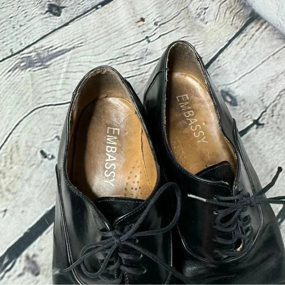 Embassy Black Leather Oxford Dress Shoes Lace Up Casual Shoes size 9.5 - Picture 5 of 11